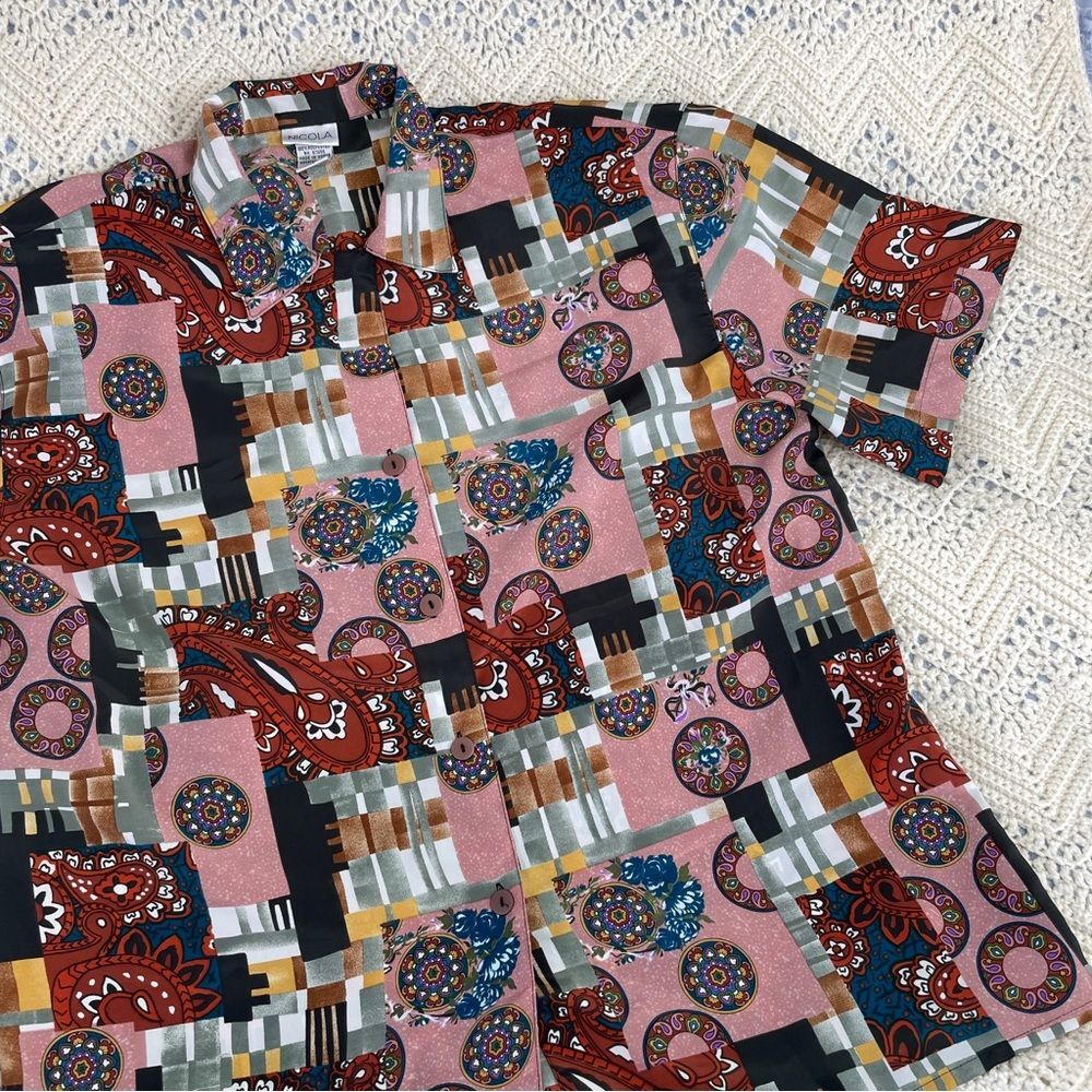 Vintage Shirt 80s Funky All Over Print Hipster Indie Wearable Art Maximalist